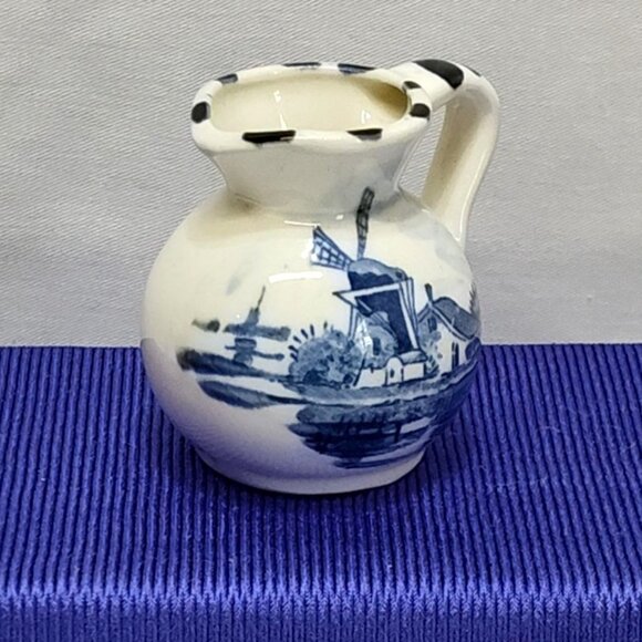 Delft Windmill Floral Porcelain Miniature Pitcher Creamer Made Japan 1960s VTG - Picture 3 of 8